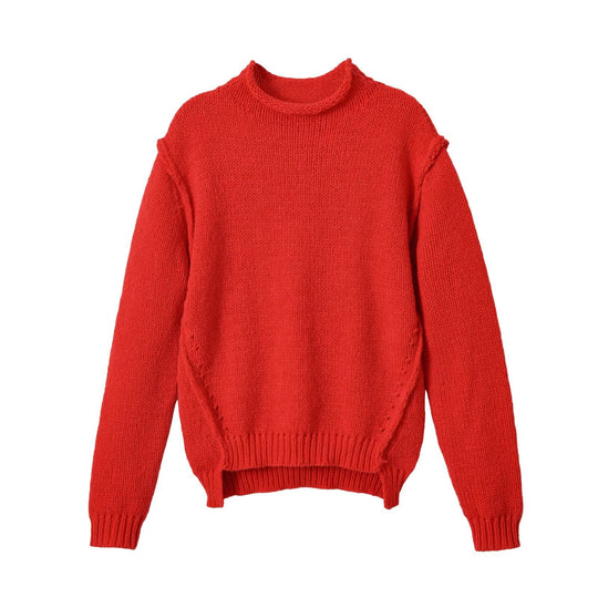 Damen Grobgestrickter Oversize-Pullover mit kurzem Stehkragen und Zierknotendetail Shop Nory
