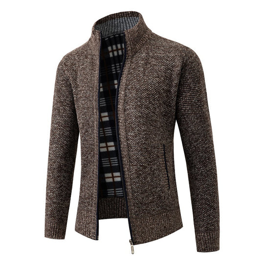 Herren Strukturiertes Zip-Strickjacke mit Karo‑Fleece‑Futter und Stehkragen Shop Nory