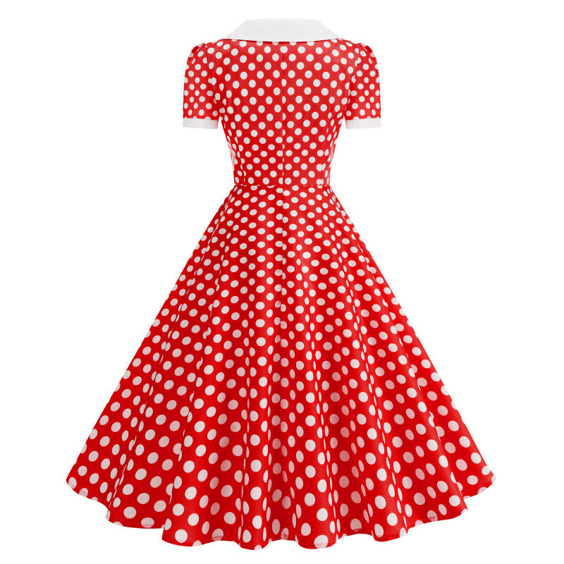 Damen Retro Maxikleid mit Kragen und Punkten