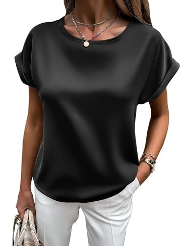 Satin-T-Shirt mit Umgeschlagenen Ärmeln für Damen