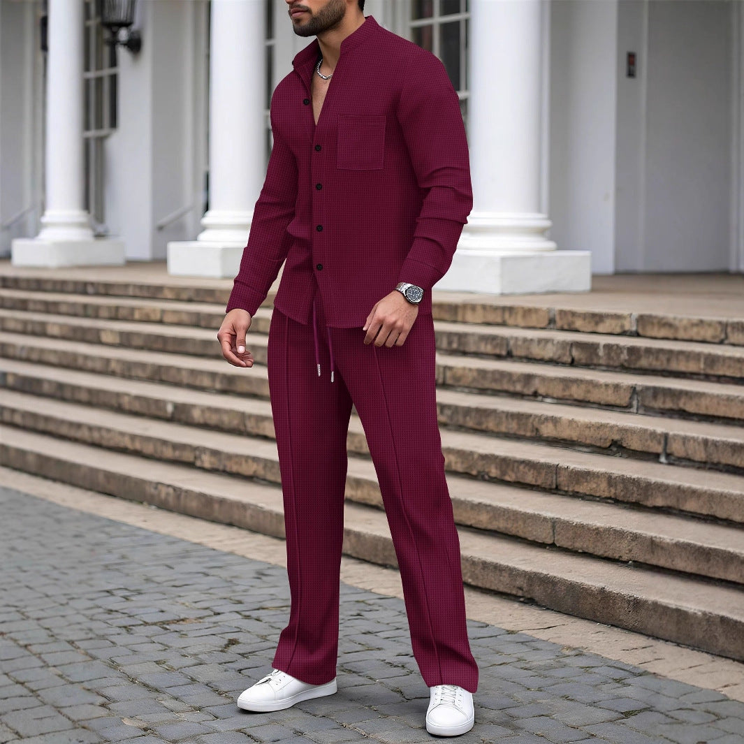 Herren nan lässiges Hemd-Hose Lounge-Set aus strukturiertem Baumwollmischgewebe Shop Nory