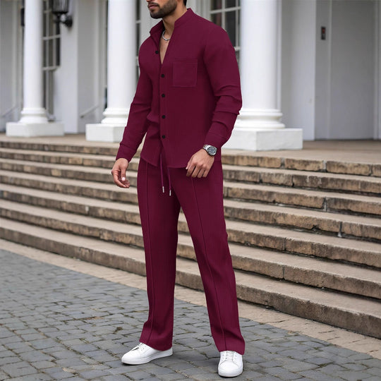 Herren nan lässiges Hemd-Hose Lounge-Set aus strukturiertem Baumwollmischgewebe Shop Nory
