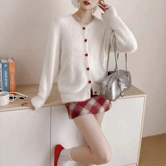 Damen Flauschiger Knopf-Cardigan Shop Nory