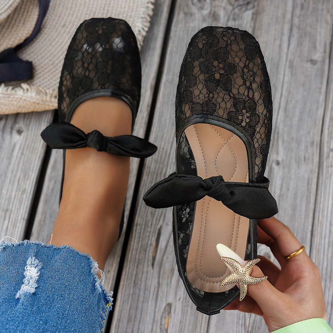Damen elegante Ballerinas mit floralen Applikationen und rutschfester Sohle