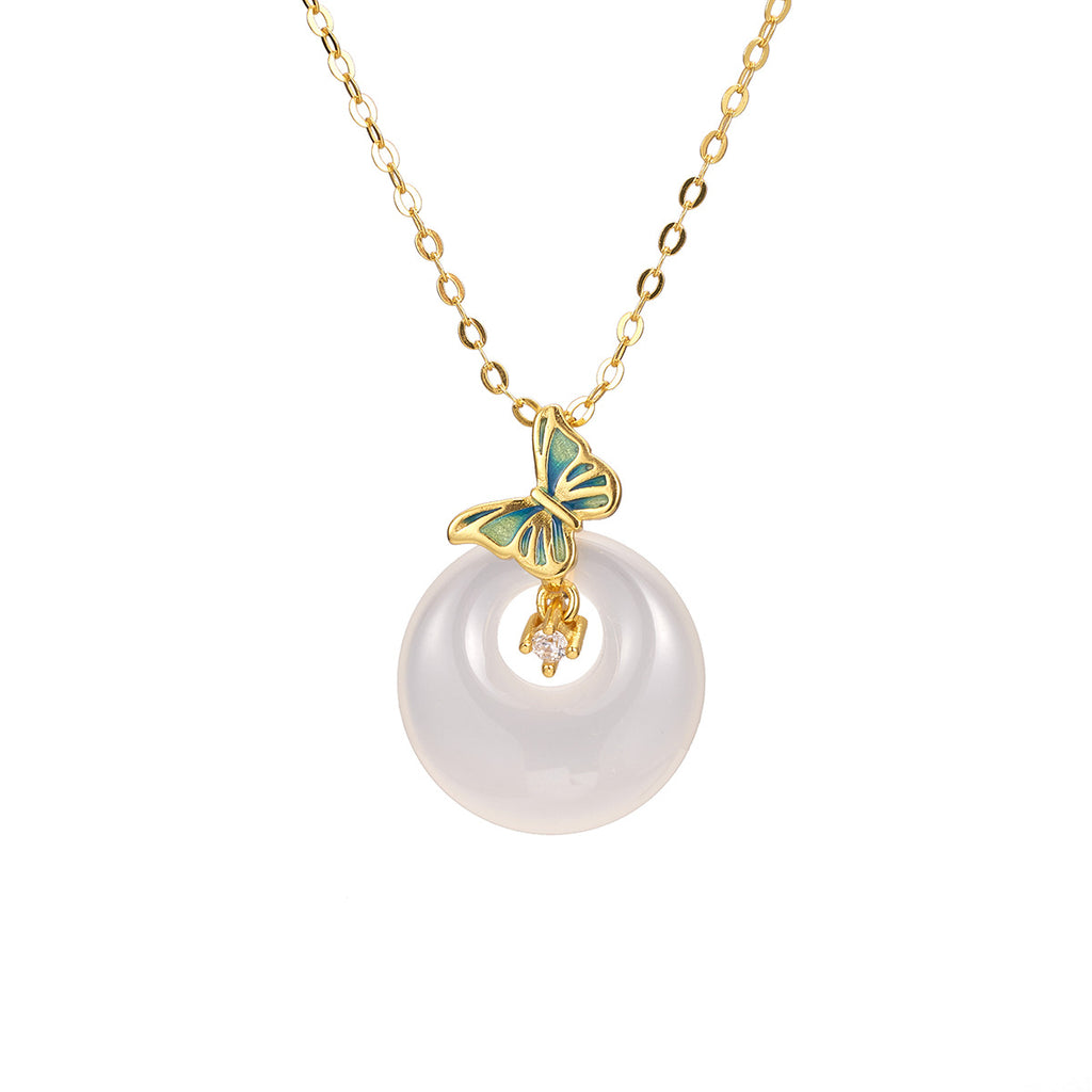 Damen Halskette mit filigranem Schmetterlingsanhänger und eleganter Perle Shop Nory