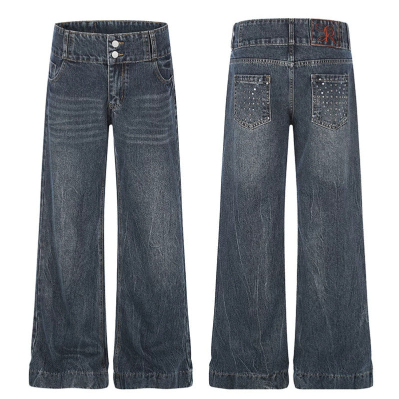 Damen High-Waist Weite Palazzo-Jeans mit Doppelknopf und ausgestelltem Bein Shop Nory