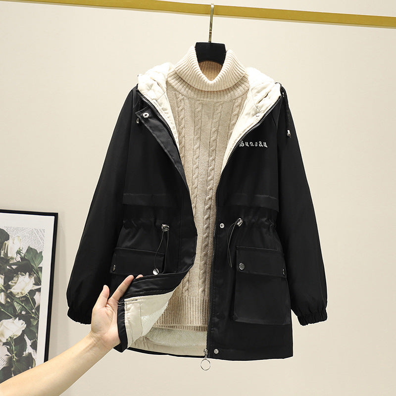 Damen Wasserabweisender Kapuzenparka mit Teddyfutter Tunnelzugtaillierung und Mehrfachtaschen Shop Nory