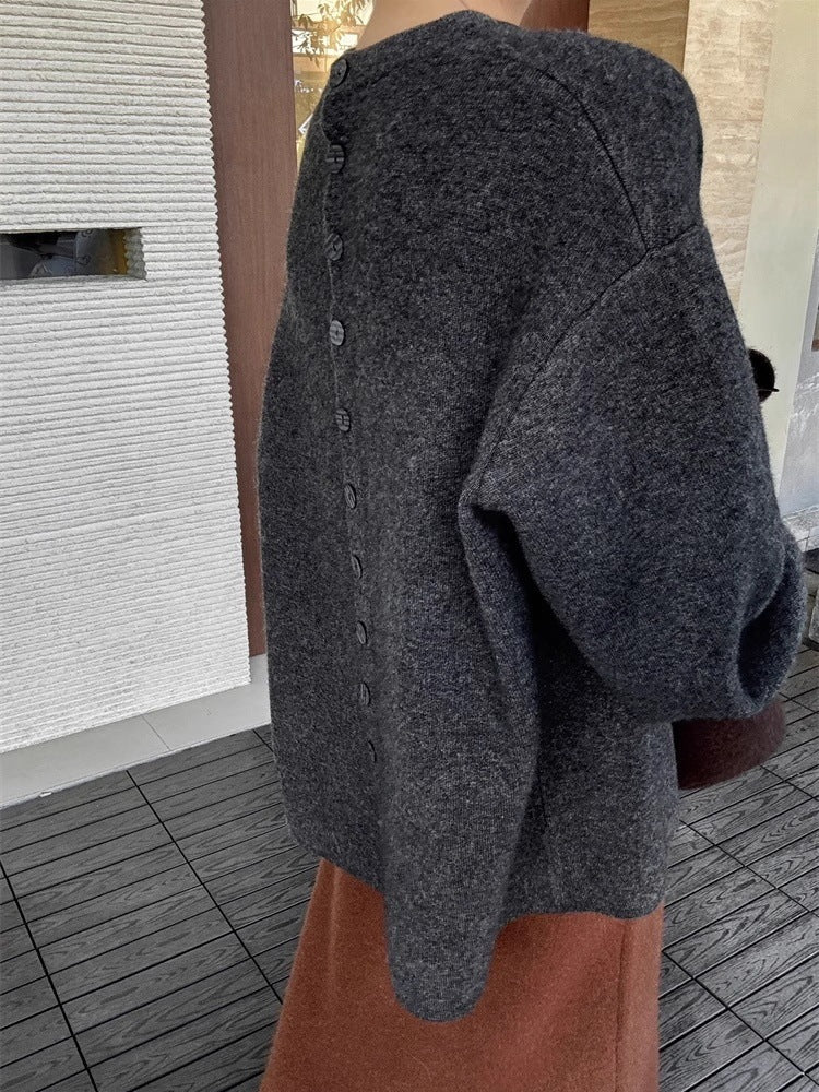 Damen Oversize-Feinstrickpullover mit Ballonärmeln und Knopfmanschette Shop Nory