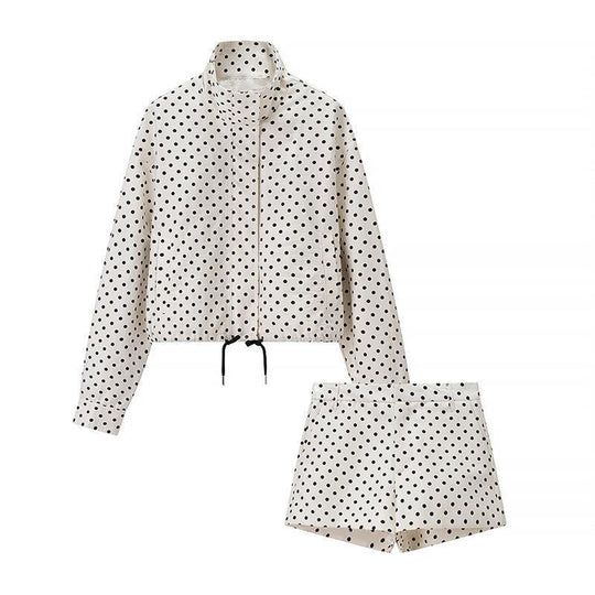 Damen Zweiteiliges Gepunktetes Blazer- und Shorts-Set mit Volumenärmeln und hoher Taille Shop Nory
