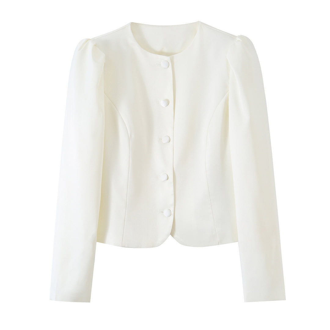 Damen Taillierter Kurzblazer mit Puffärmeln und bezogenen Knöpfen Shop Nory
