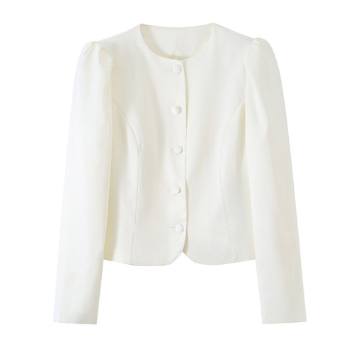 Damen Taillierter Kurzblazer mit Puffärmeln und bezogenen Knöpfen Shop Nory