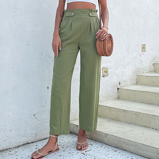 Damen Hochtaillierte Culotte-Hose mit Bundfalten, Knopf-Tabulierung und weitem Bein Shop Nory