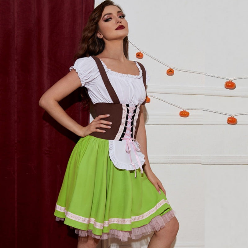 Damen nan Trachten-Festkleid mit figurbetonter Korsett-Schnürung, geraffter Carmenbluse und mehrlagigem Tellerrock Shop Nory
