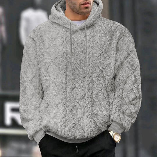 Herren nan kuscheliger Sherpa-Kapuzenpullover mit diamantgeprägter Struktur, Kordelzug und elastischen Rippbündchen Shop Nory