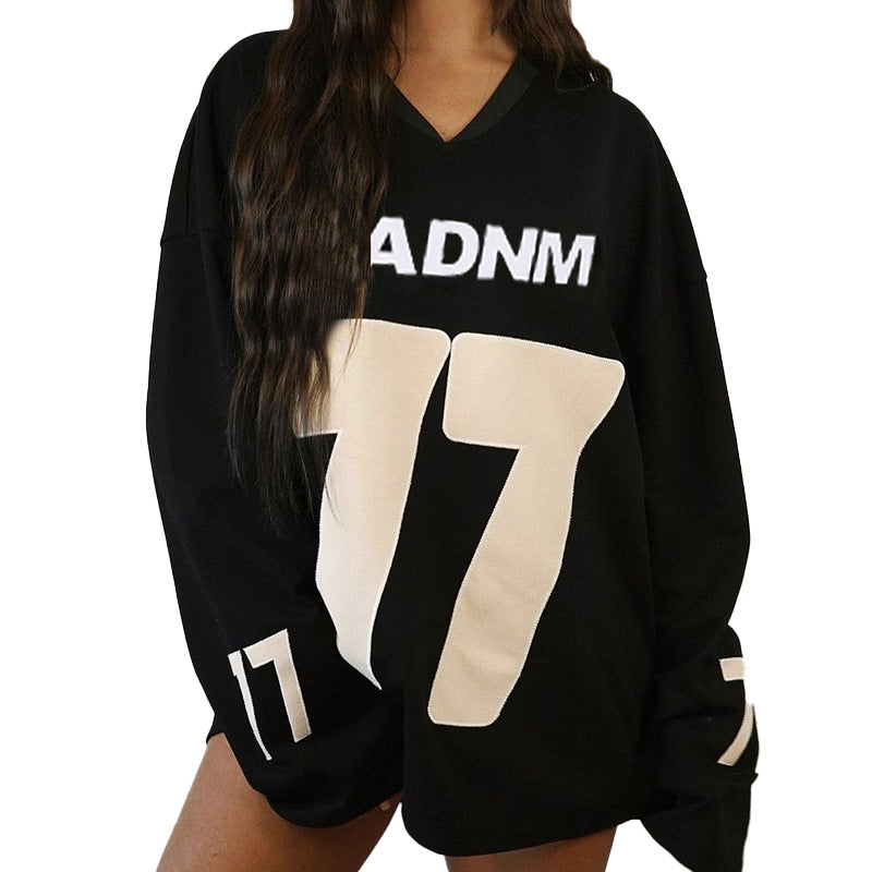 Damen Oversize Sport-Sweatshirt mit V-Ausschnitt und Statement-Print Shop Nory
