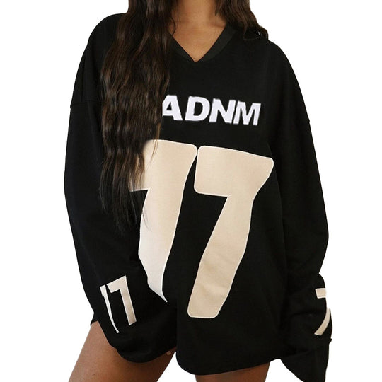 Damen Oversize Sport-Sweatshirt mit V-Ausschnitt und Statement-Print Shop Nory
