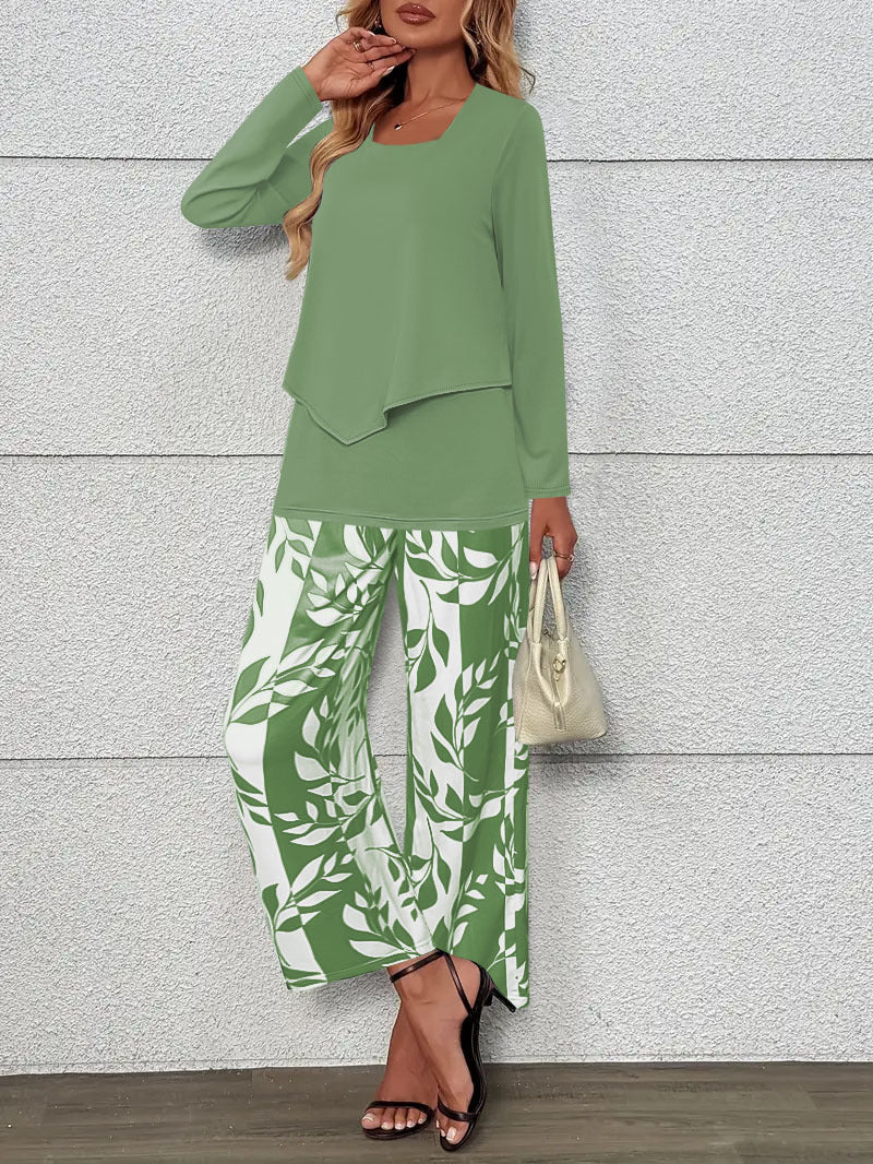 Damen Zweiteiliges Lounge-Set mit überlappendem Longsleeve und weiten Palazzo‑Hosen Shop Nory