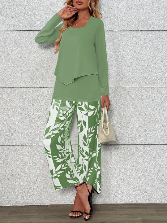 Damen Zweiteiliges Lounge-Set mit überlappendem Longsleeve und weiten Palazzo‑Hosen Shop Nory