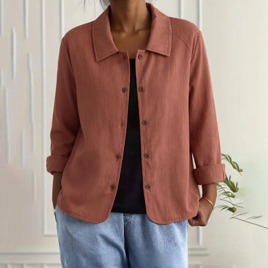 Damen Oversized Leinen-Hemdjacke mit Hemdkragen, 3/4-Ärmeln und durchgehender Knopfleiste Shop Nory