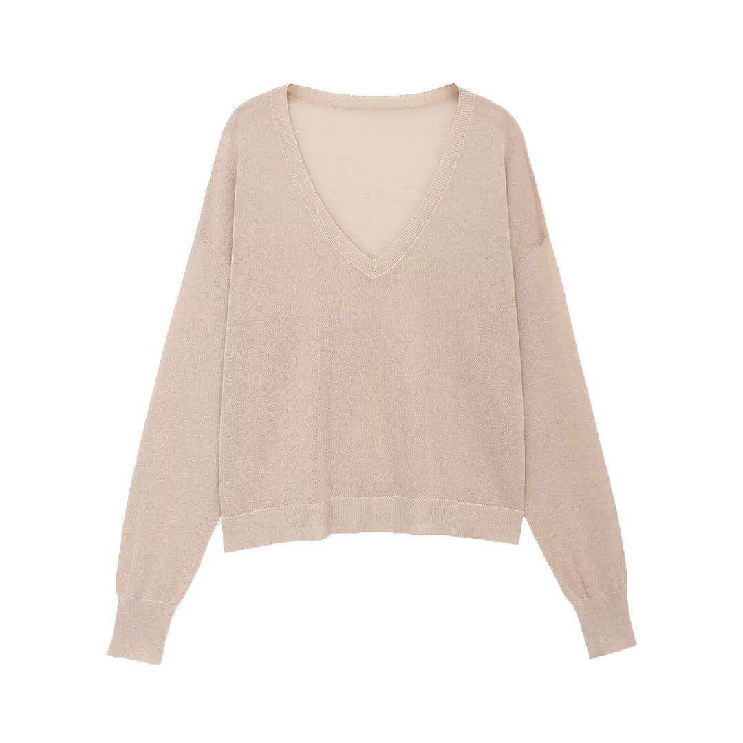 Damen Oversize-Feinstrickpullover mit tiefem V-Ausschnitt und gerippten Bündchen Shop Nory