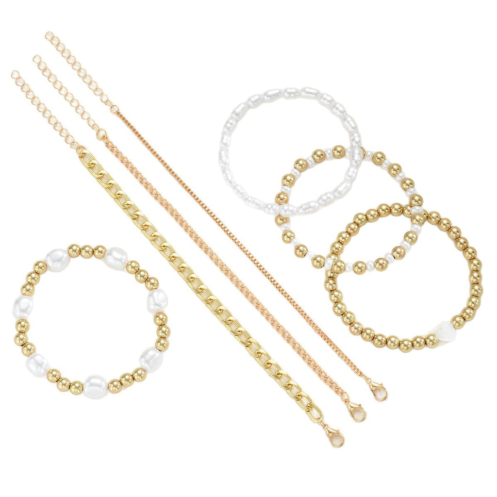 Damen Armband-Set mit eleganten Perlen und goldenen Akzenten Shop Nory