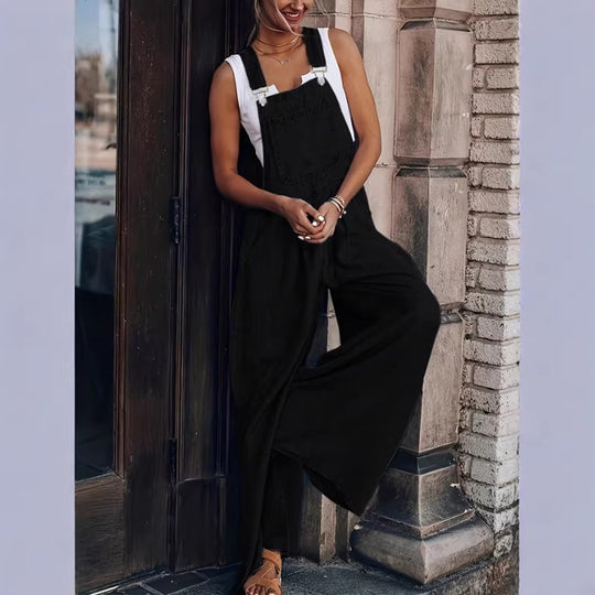 Damen Weite Denim-Latzhose im Palazzo-Schnitt mit verstellbaren Trägern Shop Nory