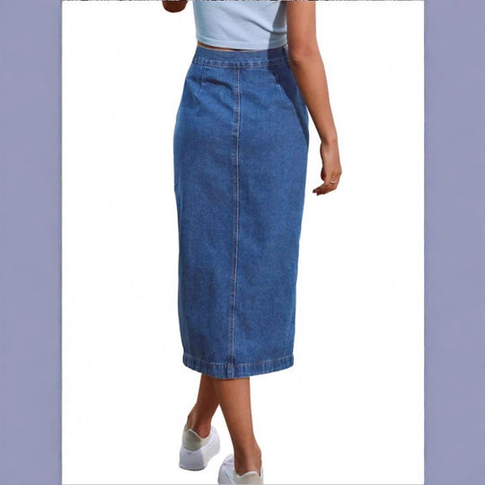 Damen Jeans-Midirock mit seitlicher Knopfleiste und hohem Beinschlitz Shop Nory