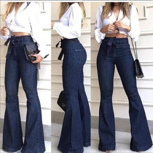 Damen Schlagjeans mit hohem Bund und weitem Bein