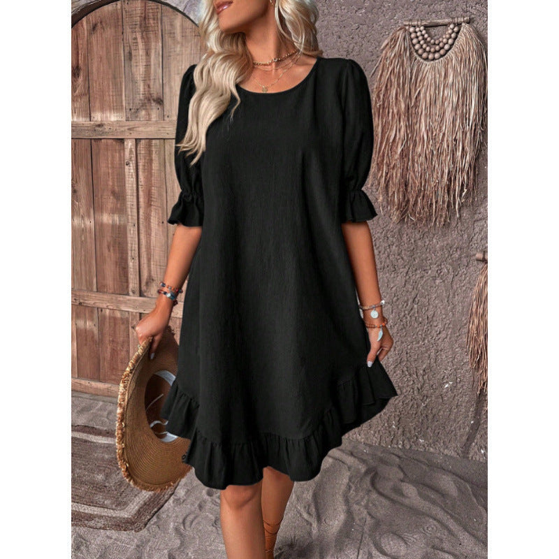 Damen Sommerliches Freizeitkleid mit Rüschendetails und lockerem Schnitt