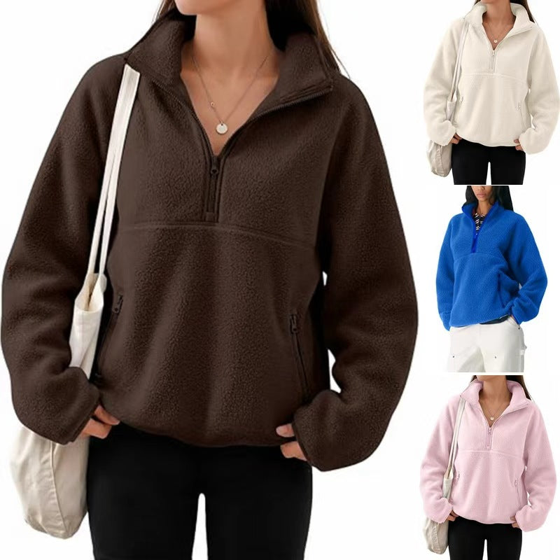 Damen Oversize Sherpa-Fleece-Pullover mit Halbreißverschluss und Kängurutasche Shop Nory