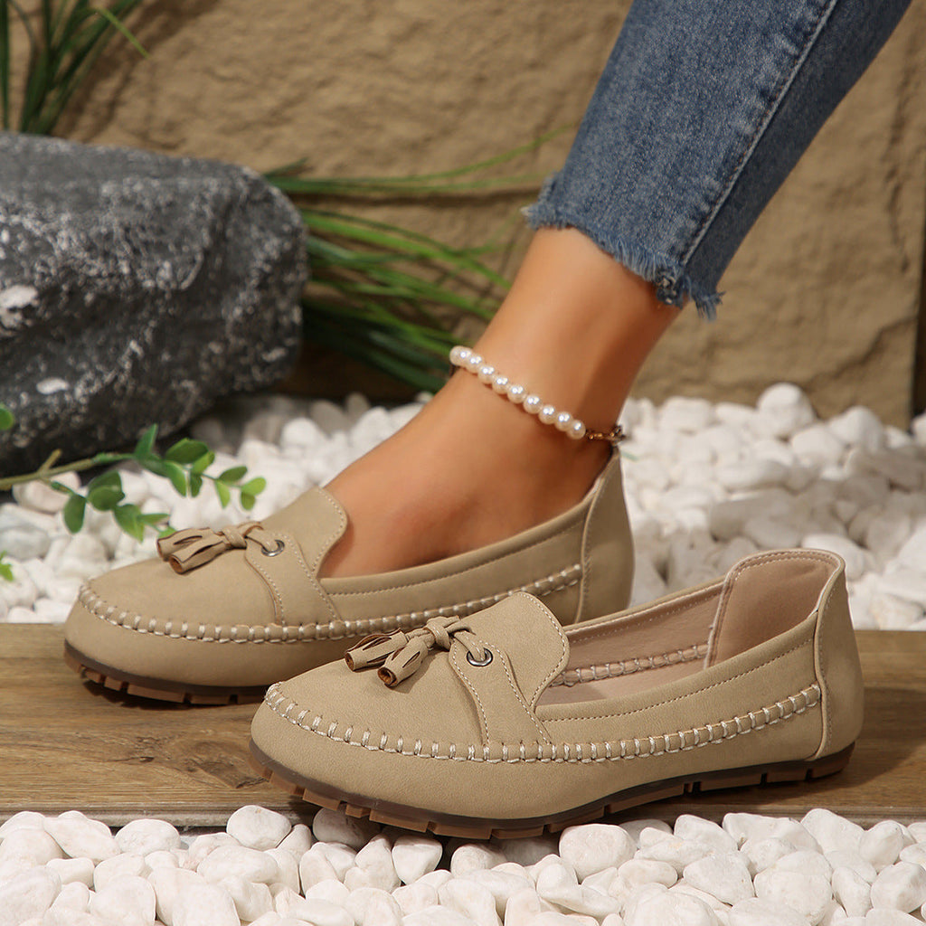 Damen bequeme Mokassins mit flexibler Sohle und eleganter Knoten-Applikation