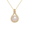 Damen elegante Halskette mit tropfenförmigem Perlenschmuck und funkelnden Kristallverzierungen Shop Nory