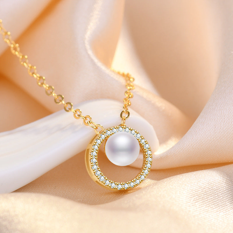 Damen Halskette mit exklusiver Perle und glitzerndem Ring von Shop Nory