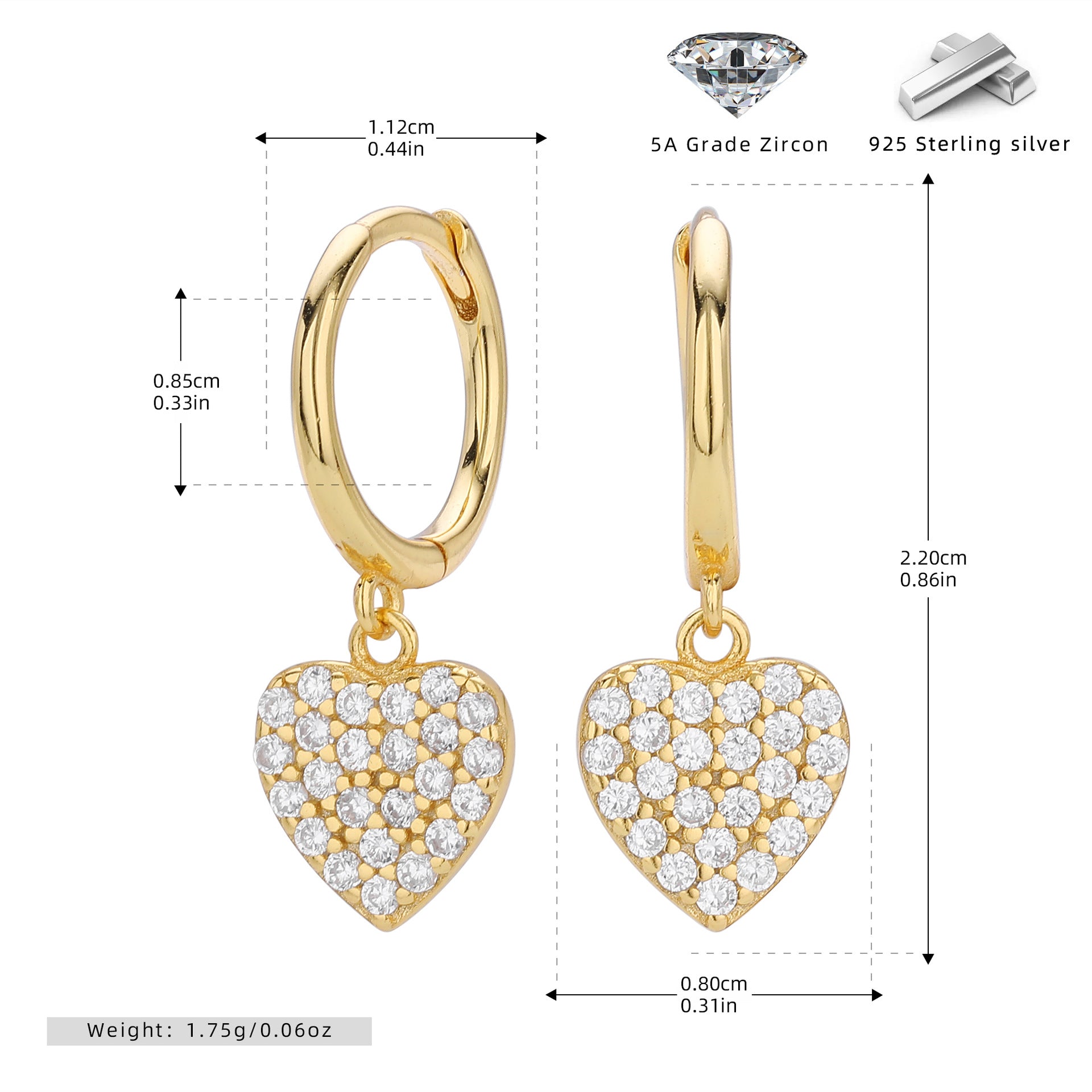 Damen Ohrhänger mit funkelnden Herzanhängern aus hochwertigem 925 Sterling Silber Shop Nory