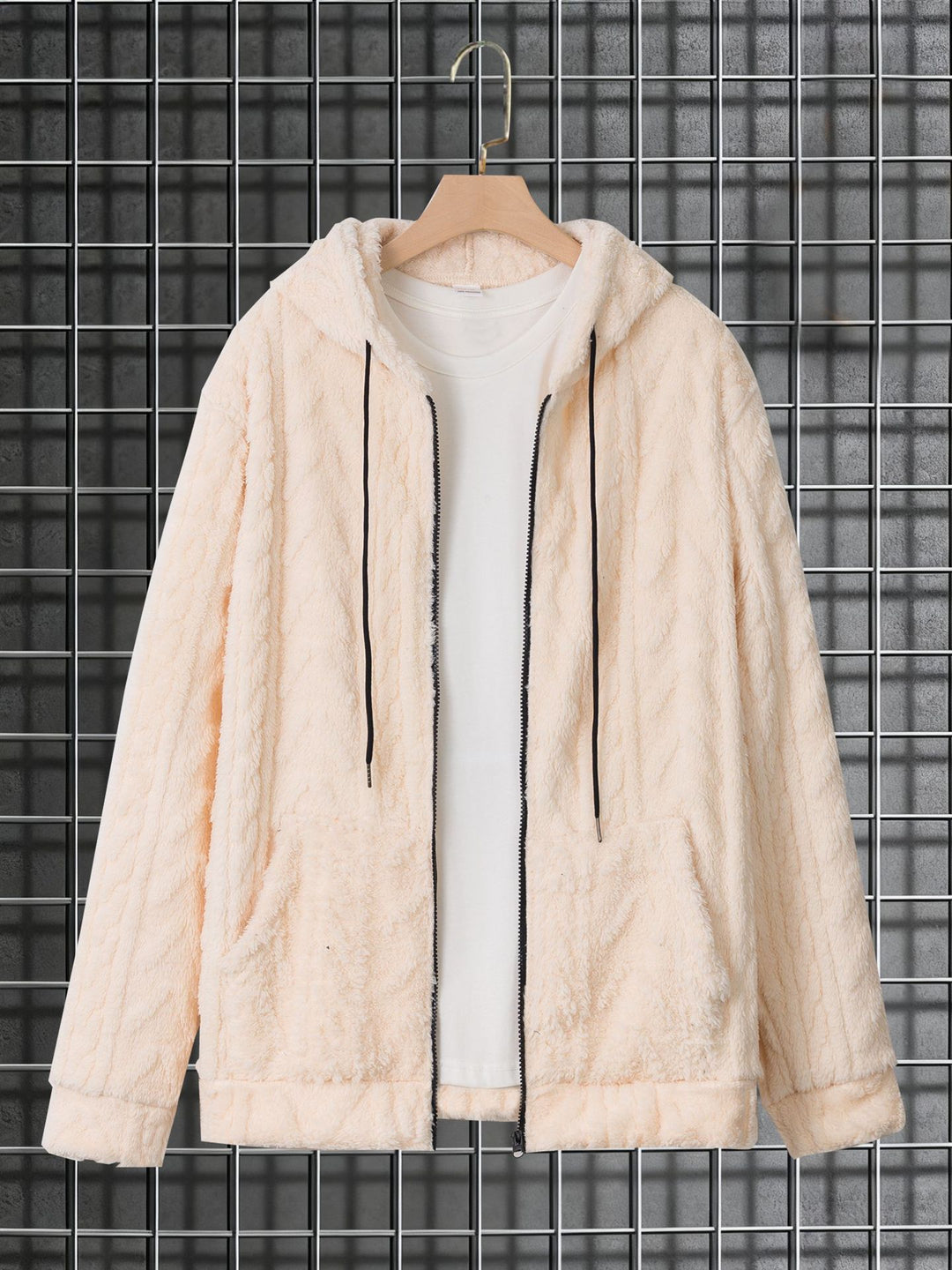 Herren kuschelige Kapuzenjacke aus Teddyfleece mit durchgehendem Reißverschluss und Kängurutaschen Shop Nory