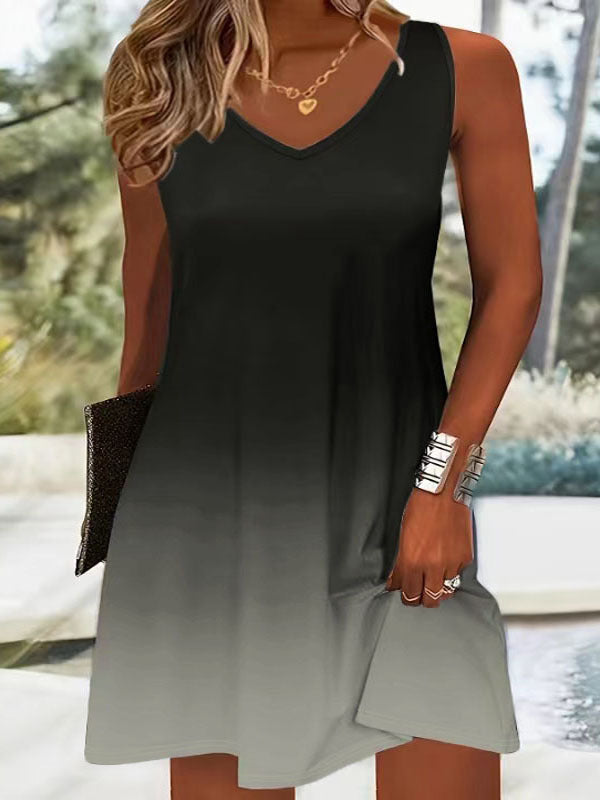 Damen V-Ausschnitt Sommerkleid mit lShopnoryhaftem Farbverlauf und leichtem, atmungsaktivem Stoff Shopnory