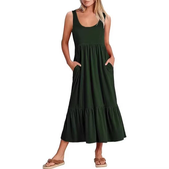 Damen Maxikleid mit fließendem Rock und praktischen Taschen