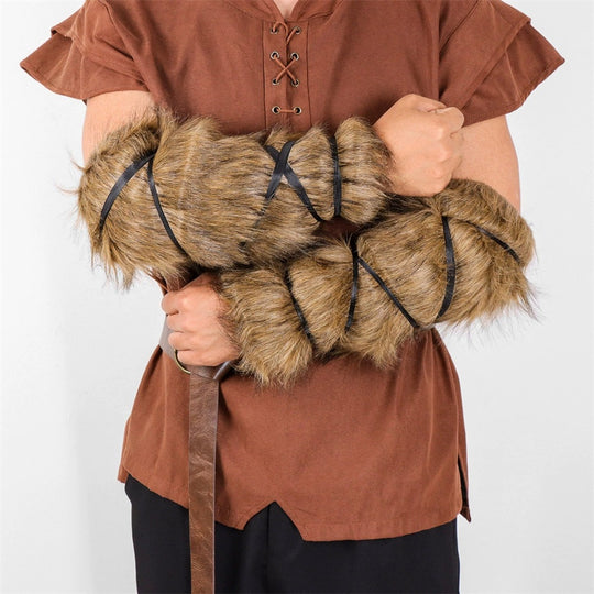 Herren Wikinger‑inspirierte Kunstpelz‑Armstulpen mit verstellbaren Wickelriemen Shop Nory