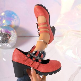 Damen Plateau-Pumps mit dekorativen Riemen und bequemer Sohle