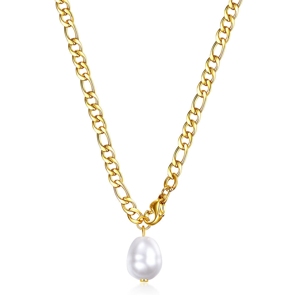 Damen Halskette mit elegantem Anhänger aus hochwertigem Edelstahl und Perle Shop Nory