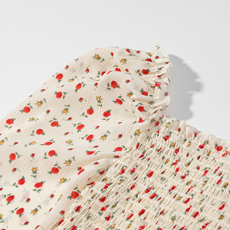 Damen Gesmoktes Cropped-Top mit Puffärmeln und Blumendessin Shop Nory