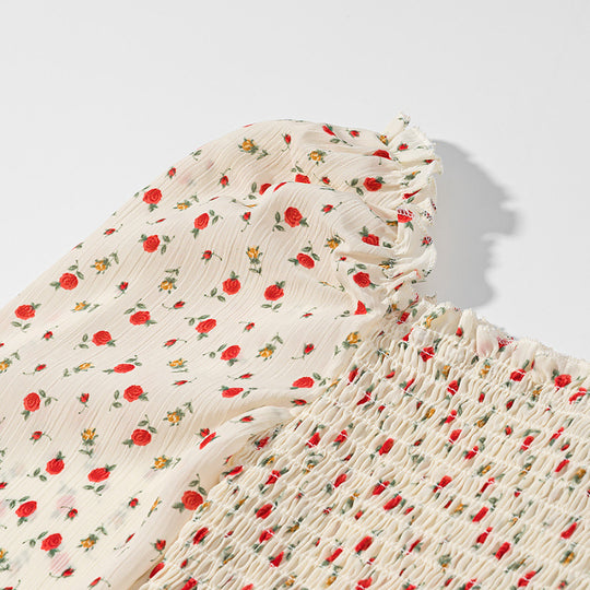 Damen Gesmoktes Cropped-Top mit Puffärmeln und Blumendessin Shop Nory