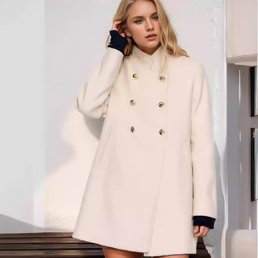 Damen Doppelreihiger Mantel mit Stehkragen und Zierknöpfen Shop Nory