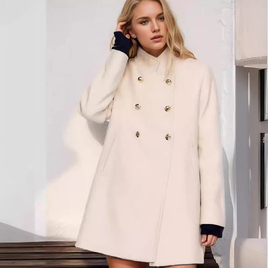 Damen Doppelreihiger Mantel mit Stehkragen und Zierknöpfen Shop Nory
