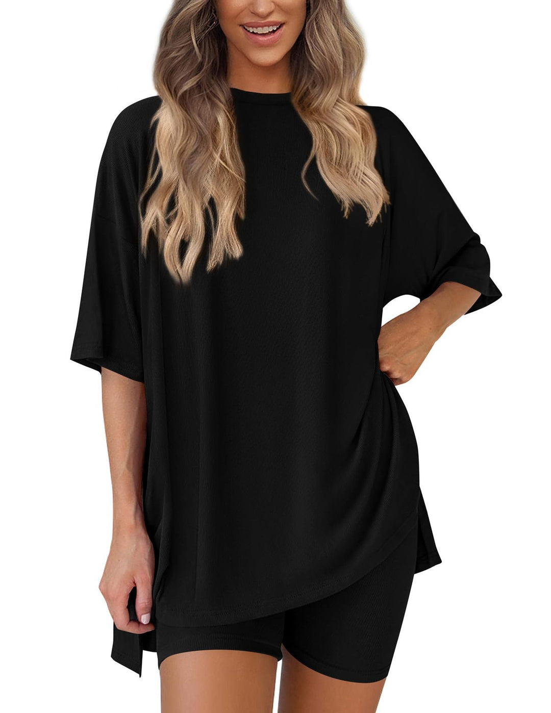 Damen Lässiges Lounge-Set mit übergroßem Oberteil und kurzen Hosen