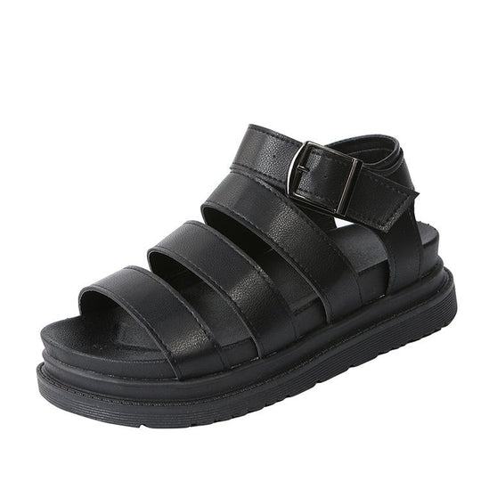 Damen Plateausandalen mit vier Riemen und verstellbarer Metallschnalle Shop Nory