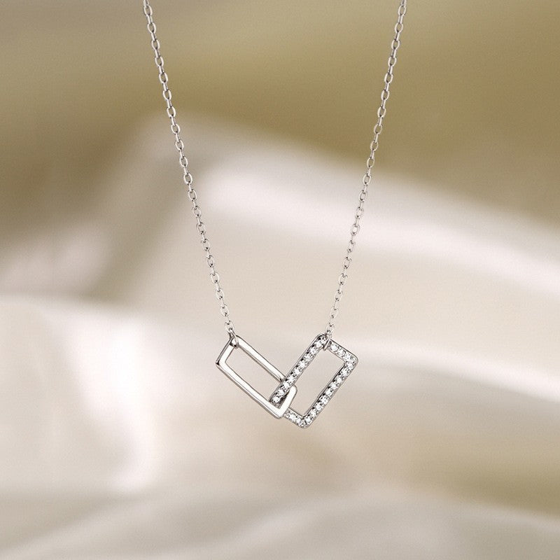Damen Halskette mit modernem Rechteckanhänger und funkelnden Zirkonia Shop Nory