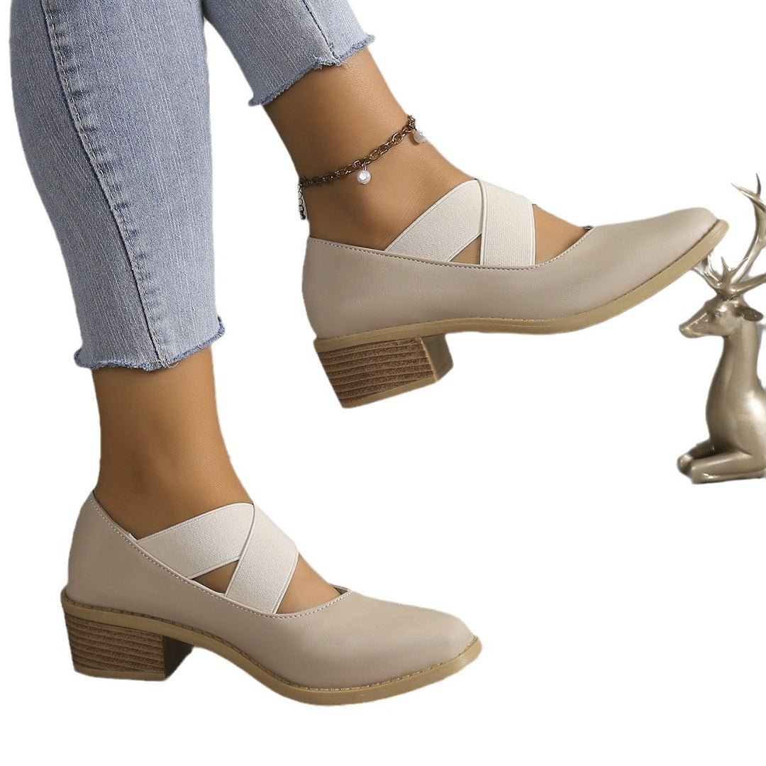 Damen Slipper-Pumps mit kreuzenden Elastikriemen und Blockabsatz Shop Nory