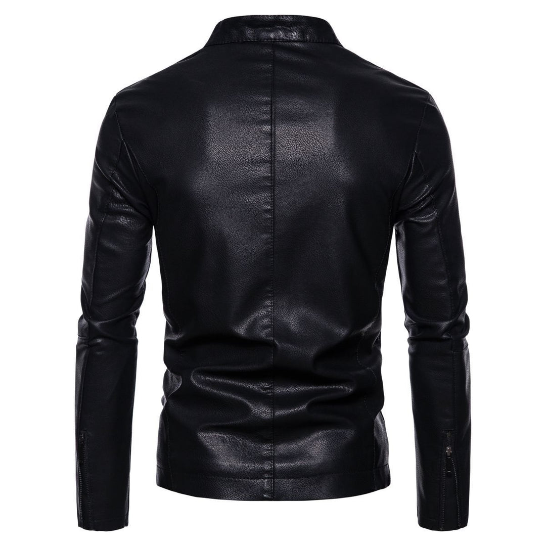 Herren Schmale Kunstleder-Bikerjacke mit Stehkragen, Innenfutter aus Kunstfell und Reißverschlusstaschen Shop Nory