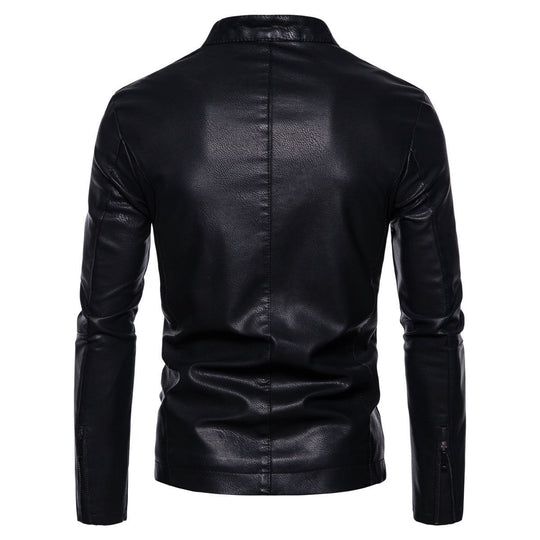 Herren Schmale Kunstleder-Bikerjacke mit Stehkragen, Innenfutter aus Kunstfell und Reißverschlusstaschen Shop Nory